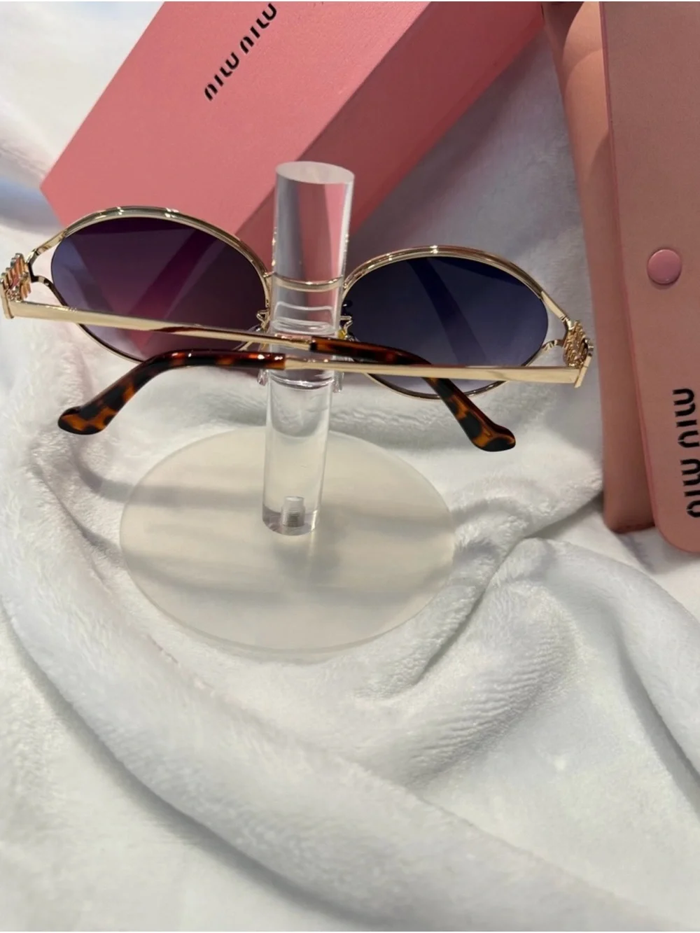 Miu Miu Gold Frame Gradient Sunglasses - Pink Case